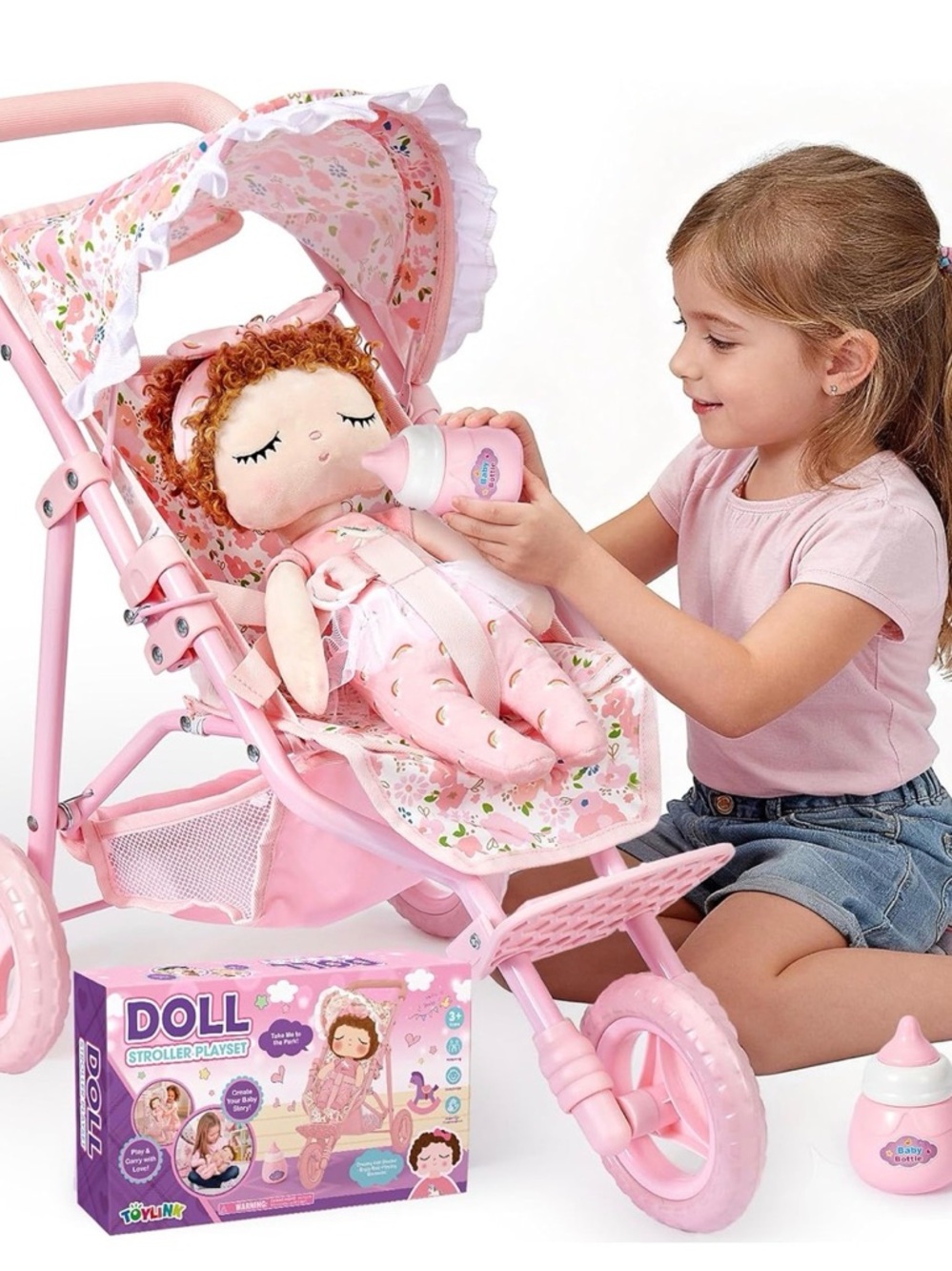BNIB Pink Doll Stroller Playset with Baby Doll